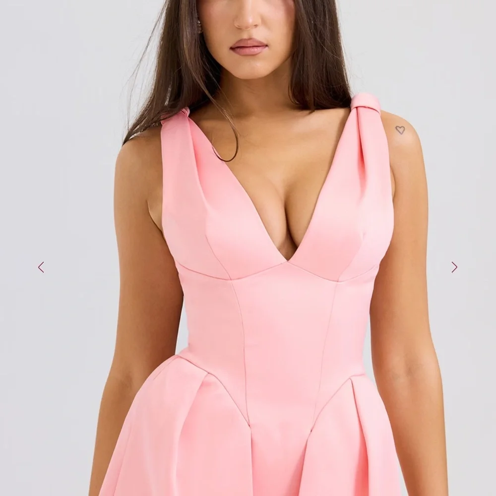 House of CB Peach Satin Pleated Midi Dress. - Picture 11 of 12